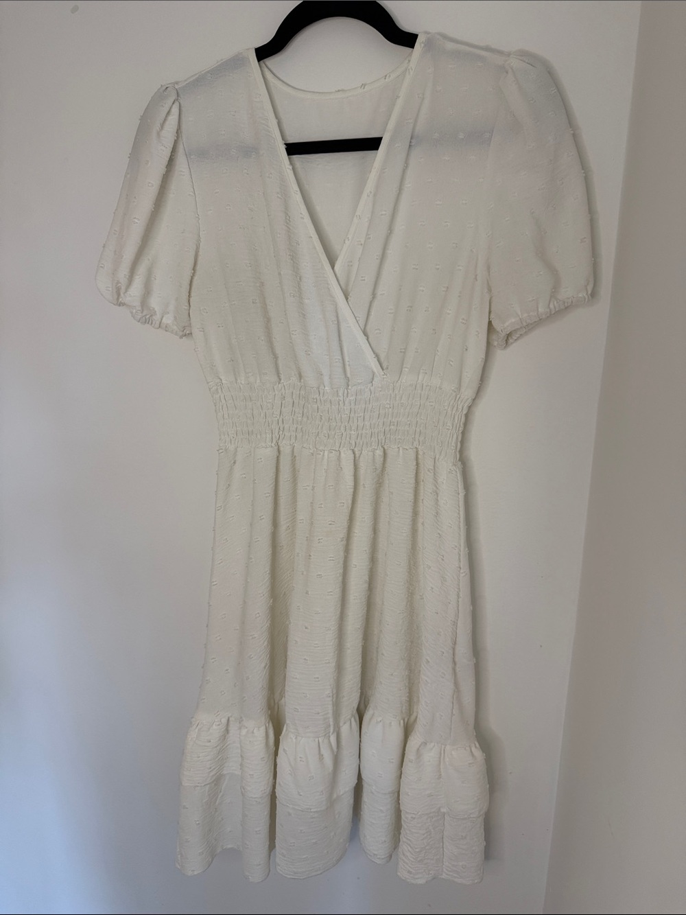 Off White Midi Smocked Waist Wrap Dress